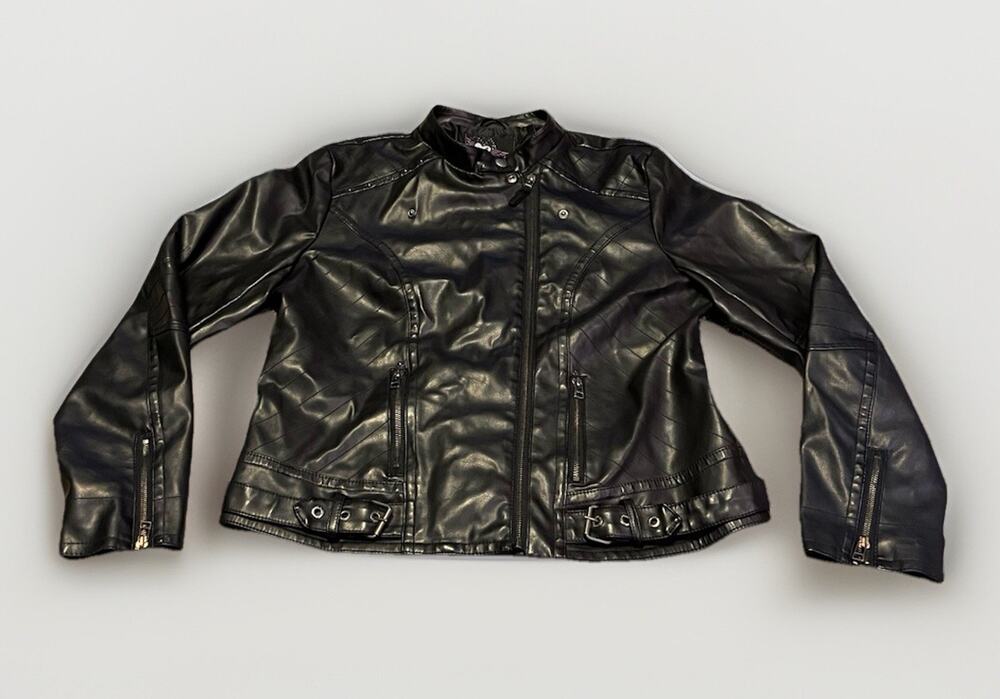 Buffalo David Bitton Women’s Black Faux Leather Jacket Moto Size XL